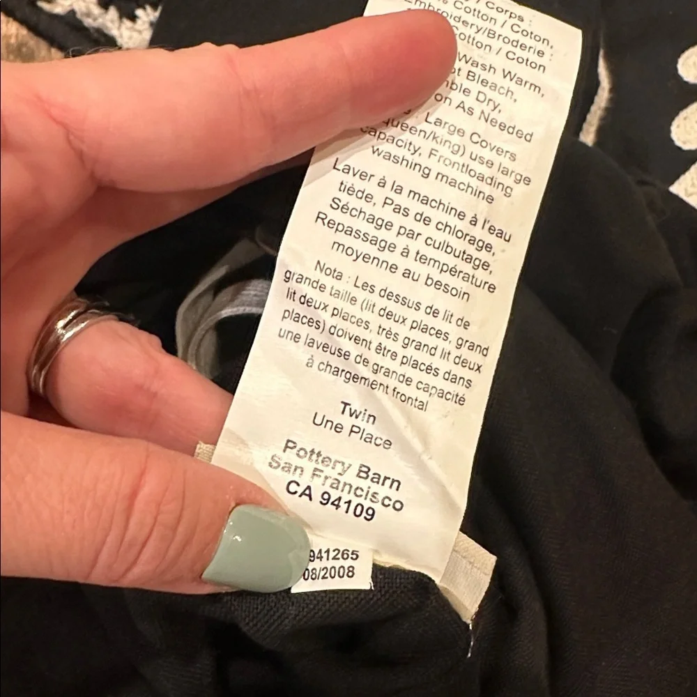 POTTERY BARN SUZANI Embroidered twin black DUVET COVER